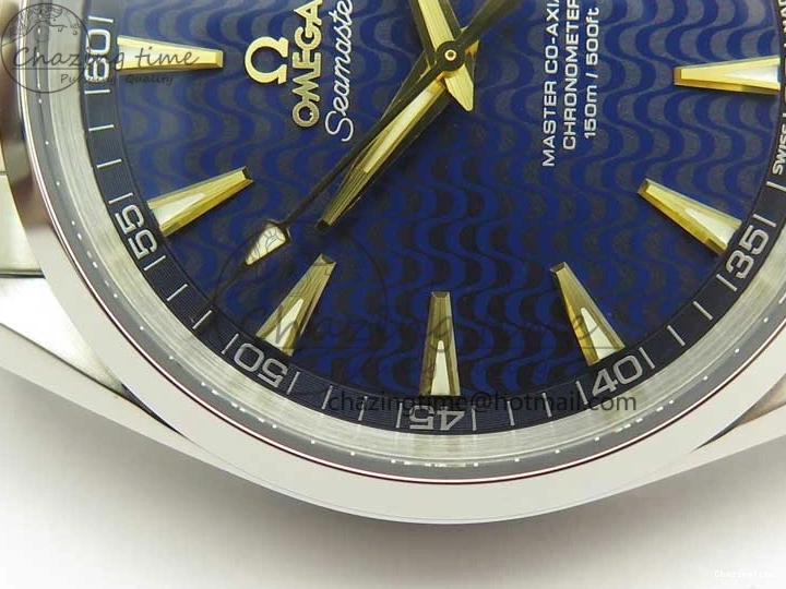 0418 Aqua Terra 150M SS VSF 1:1 Best Edition Blue Wave Textured Dial YG Hand on SS Bracelet A8500 Super Clone Sporty 8026